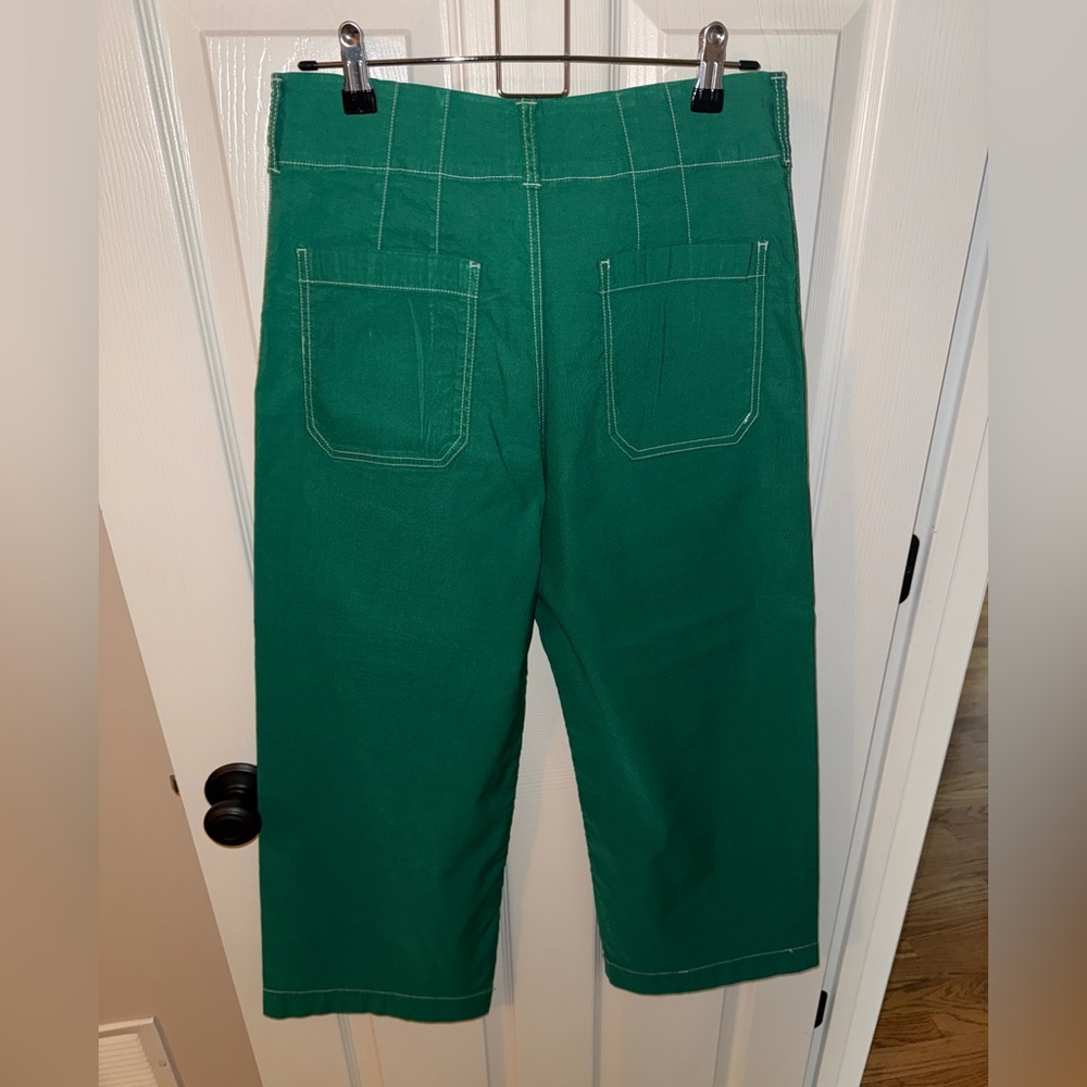 Anthropologie The Colette Magic Fabric Green with White Trim Pants - Picture 3 of 5